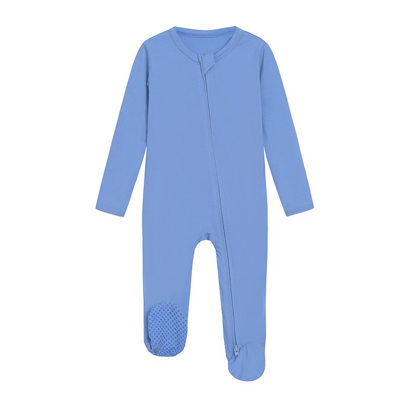 Customized 95% Bamboo 5% Spandex Toddler Pajamas Double Zipper Solid Print Infant Little Sleeper Clothes Baby Romper