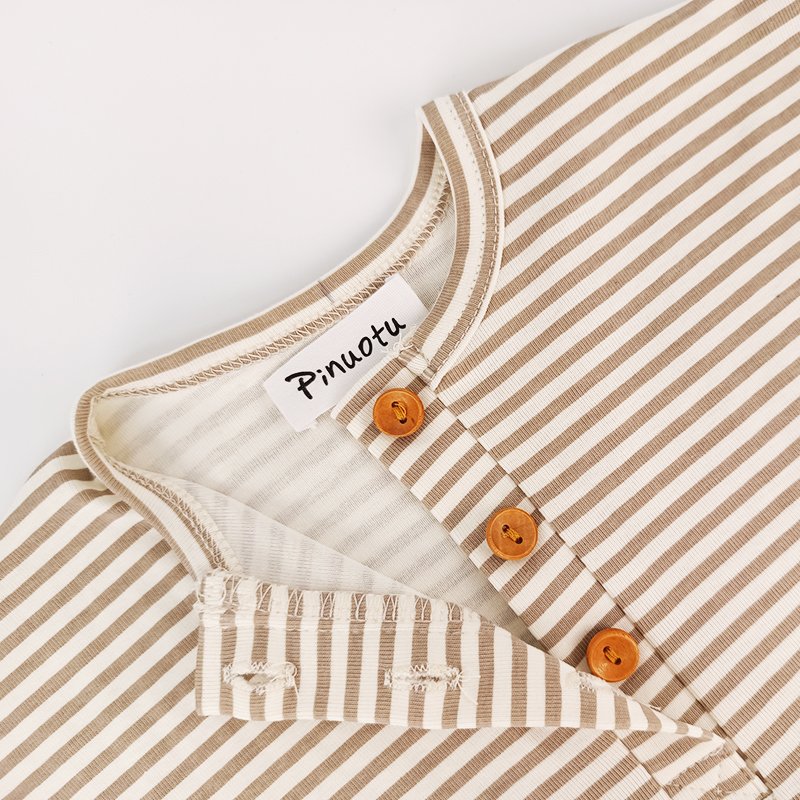 Pinuotu Baby Romper Rolled Short Sleeves Custom New Born Playsuits Onesies Clothes Summer Baby Striped Tshirt Rompers