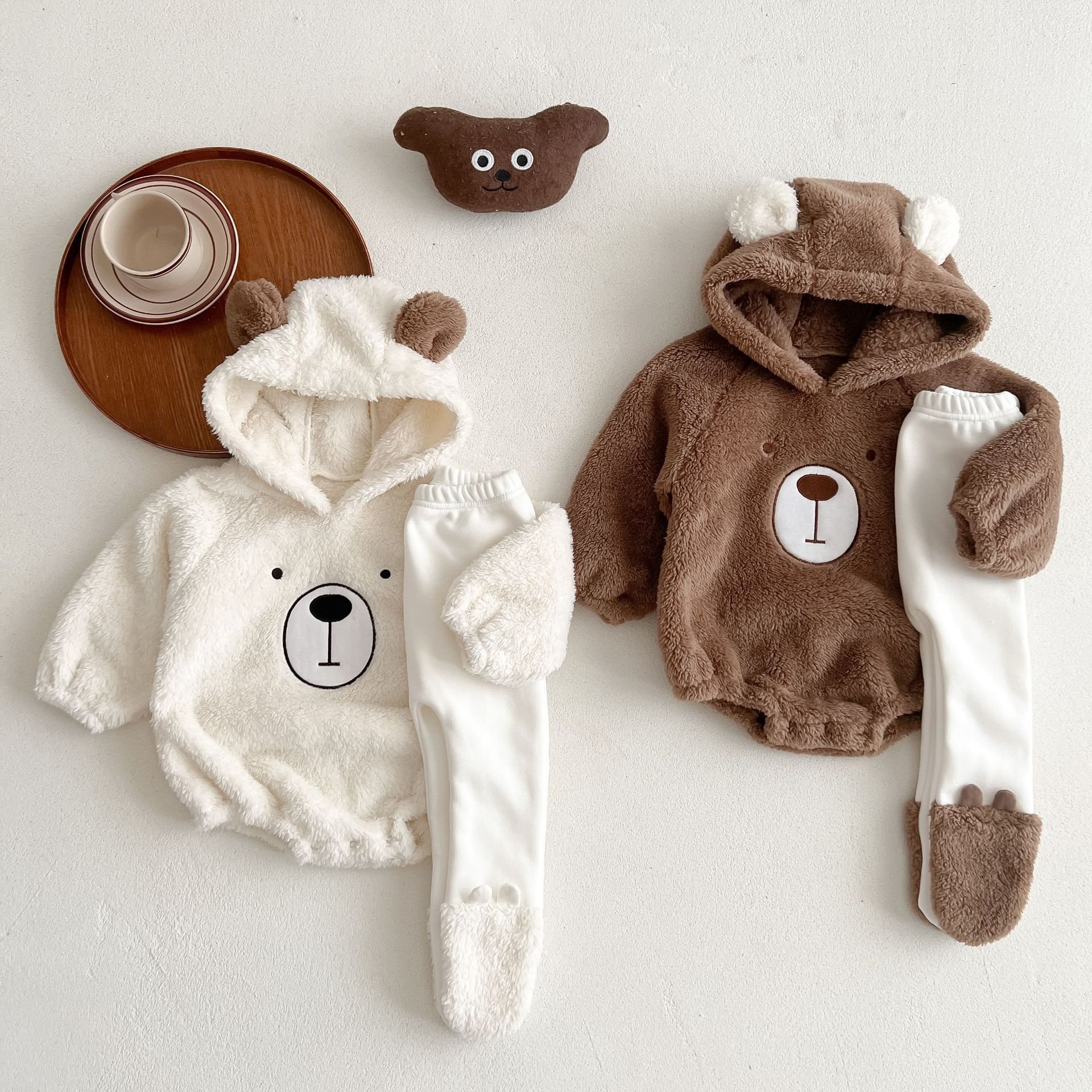 Rarewe Autumn and Winter Baby Clothes Hooded Plush Jumpsuit Warm Baby Romper