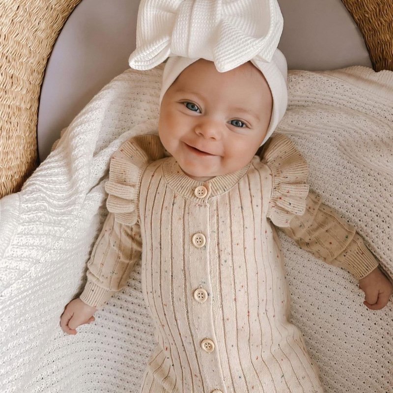2024 Baby 100% cotton jumpsuit infant knitted sweater romper long sleeved newborn unisex clothes