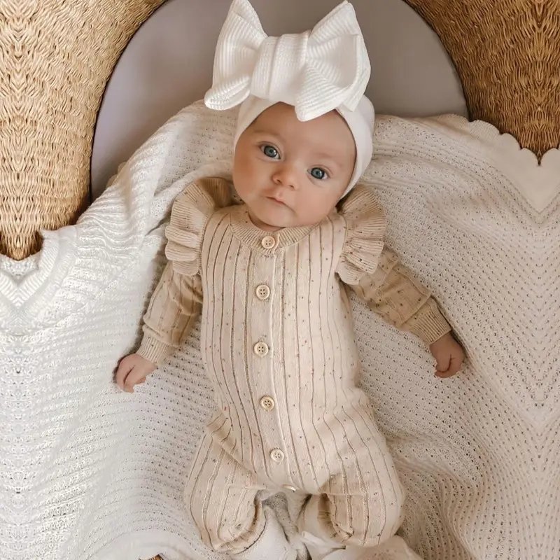 2024 Baby 100% cotton jumpsuit infant knitted sweater romper long sleeved newborn unisex clothes