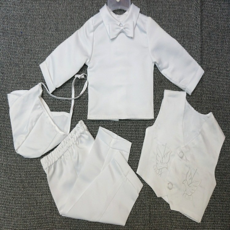 Baby Boy Clothes White Baby Boy 5 Pcs Set Christening Baptism Outfits Long Sleeve Suit Boy Formal Dress Pants Full OEM Solid 450