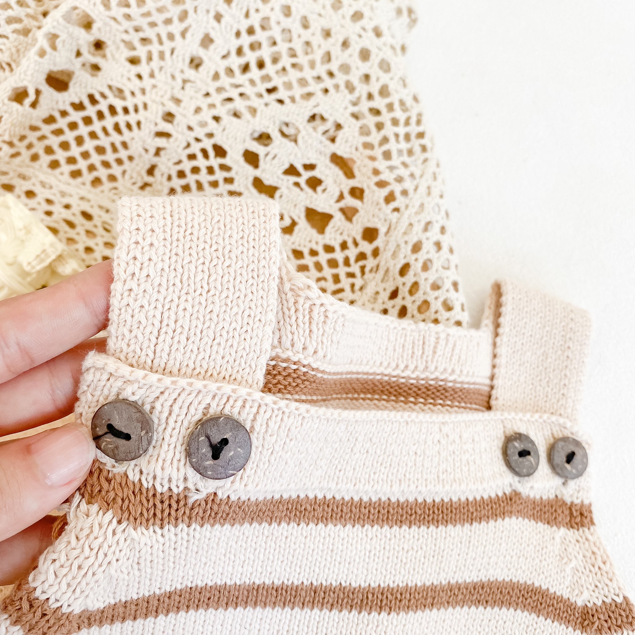 ins 2023 autumn pocket striped sling unisex baby infant clothing baby romper knitted wool jumpsuit romper clothes
