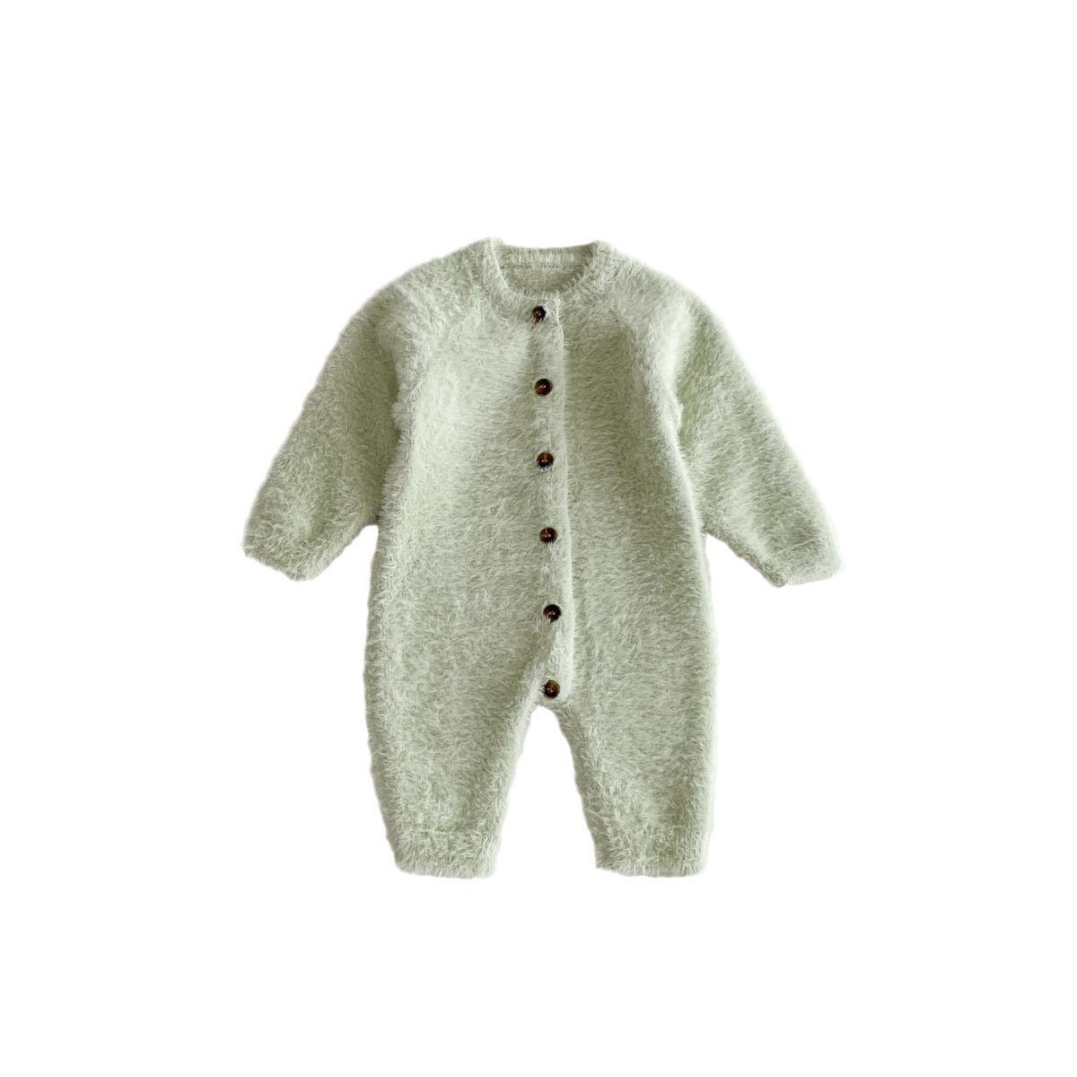 Wholesale 2024 Winter Baby Clothing Fashion Solid Color Knitted Long Sleeve Cotton Baby Rompers