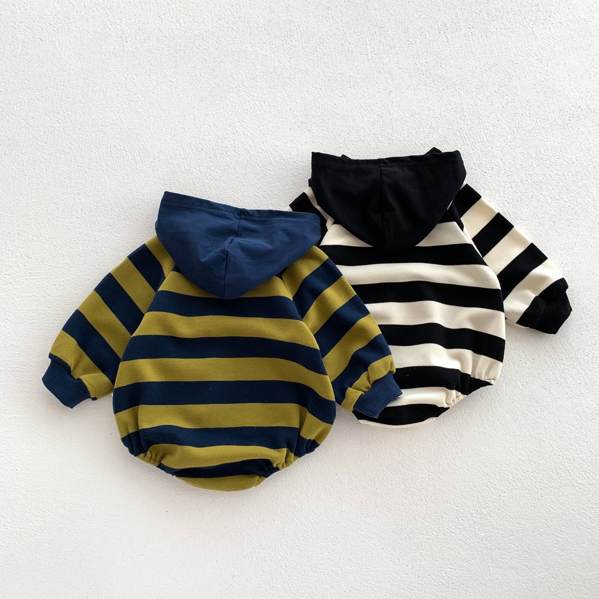 Spring and Autumn Infant Hooded Stripe Bodysuit Boys' Handsome Harper Fashion Baby Clothes