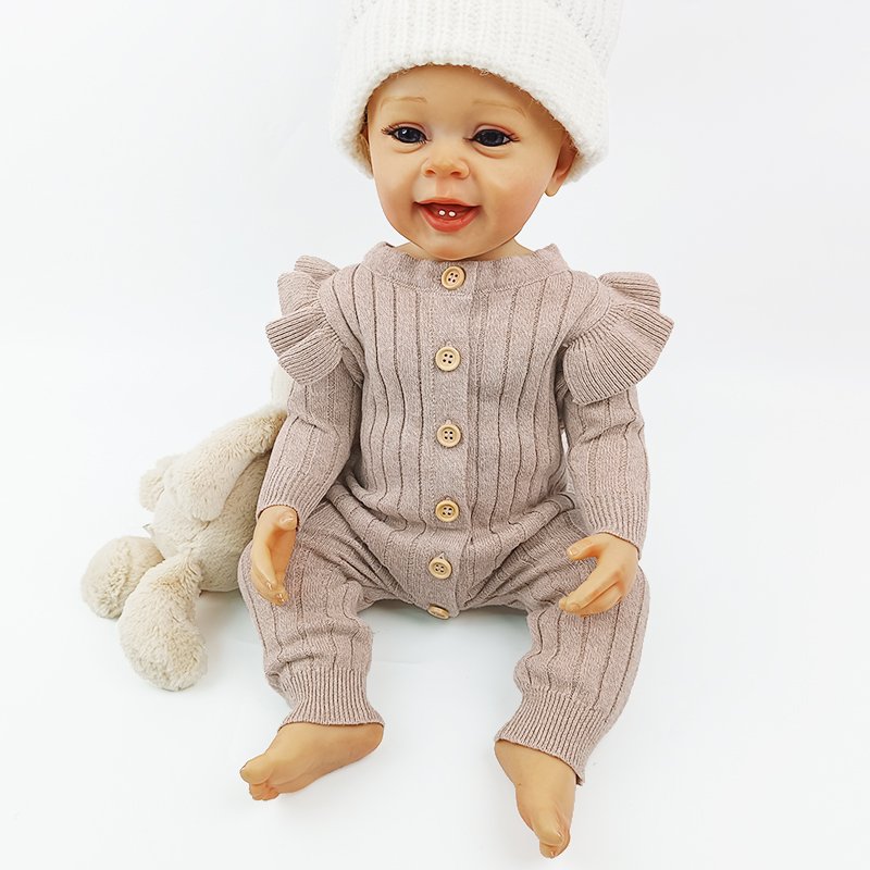 Pinuotu Baby Knitted Romper Ribbed Knit Child Ruffle Sweater Jumpsuits Girl Clothes Shoulder Frill New Born Onesies Bodysuits
