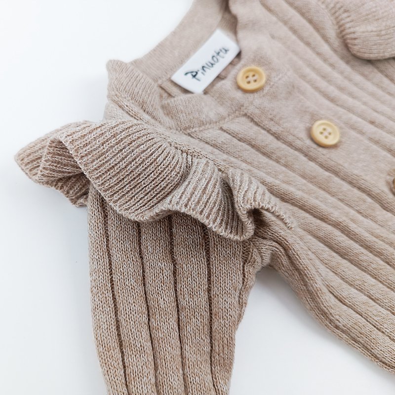 Pinuotu Baby Knitted Romper Ribbed Knit Child Ruffle Sweater Jumpsuits Girl Clothes Shoulder Frill New Born Onesies Bodysuits