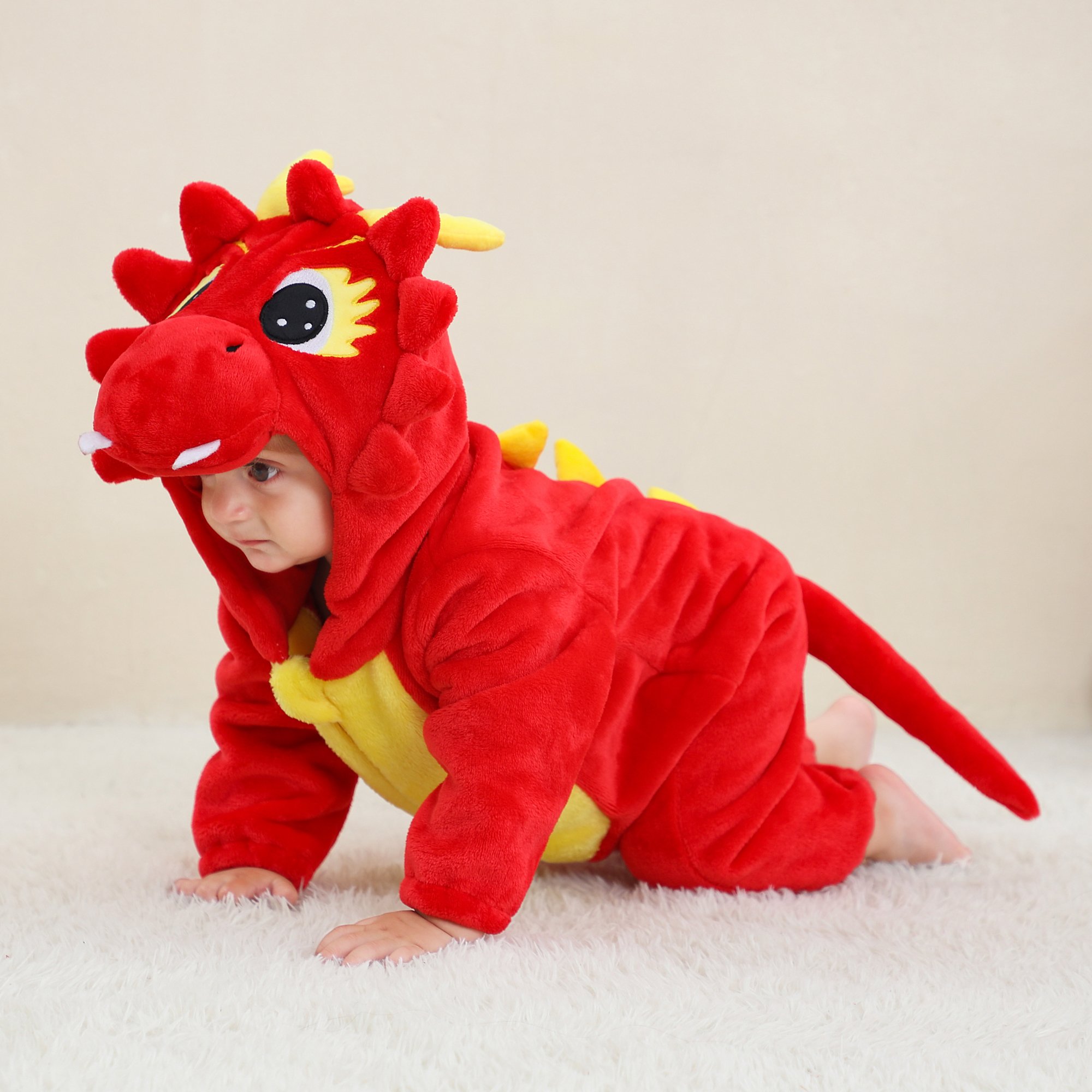 Michley 0-3Y Cartoon Animal Baby Romper With Zipper Winter Cosplay Baby Boy Jumpsuit