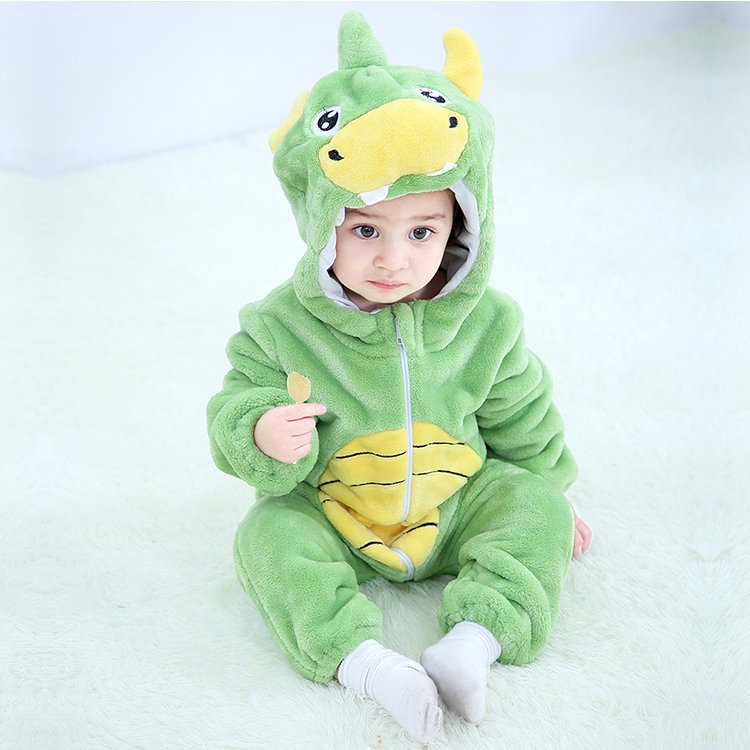 Michley 0-3Y Cartoon Animal Baby Romper With Zipper Winter Cosplay Baby Boy Jumpsuit