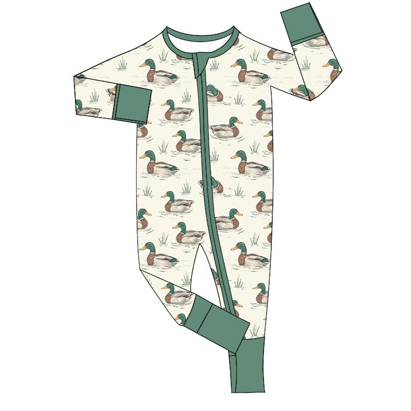 2024 Pre-order baby jumpsuit Pajamas Newborn Sleepers Boy Boy Clothes Mallard Printed custom Baby Rompers