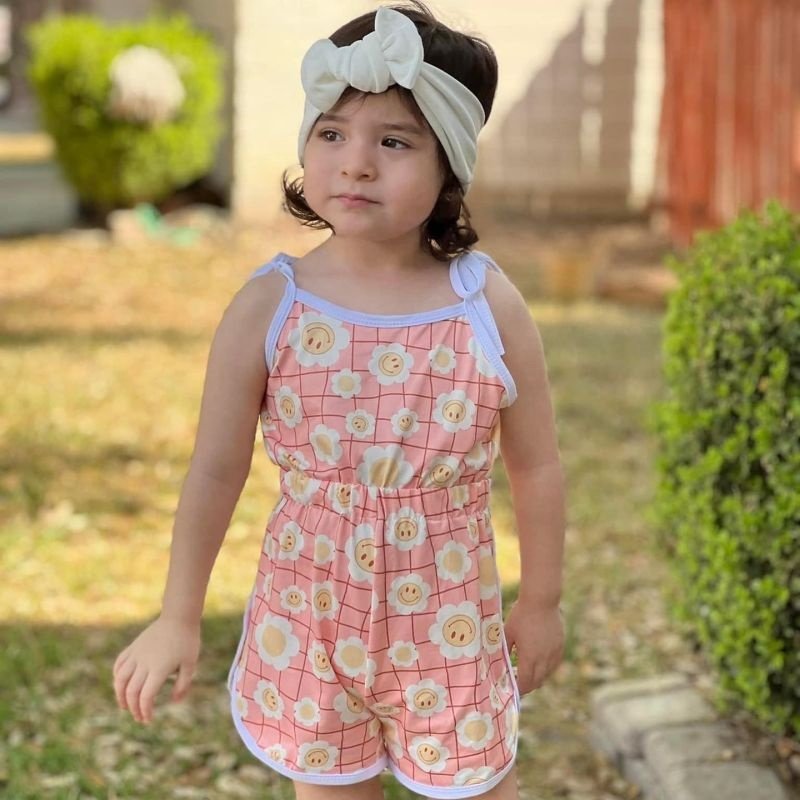 Summer Baby Girl Clothes lace-up baby one piece romper Custom pattern babies clothes 0-6 girls