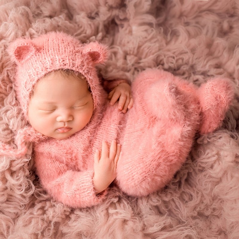Newborn Photography props suit Knit Baby Hooded Romper set Knit Mohair soft Hat Bonnet Baby bear hat and hooded romper overall