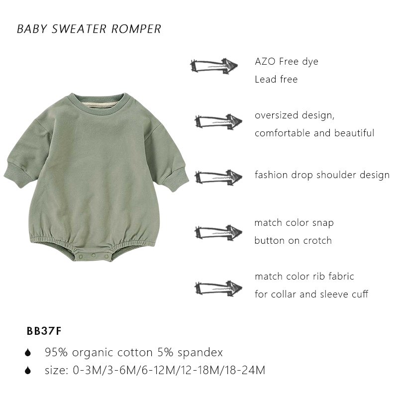 CPC Certificate Boutique Baby Snap Crotch Romper Top With Organic Cotton Terry Fabric