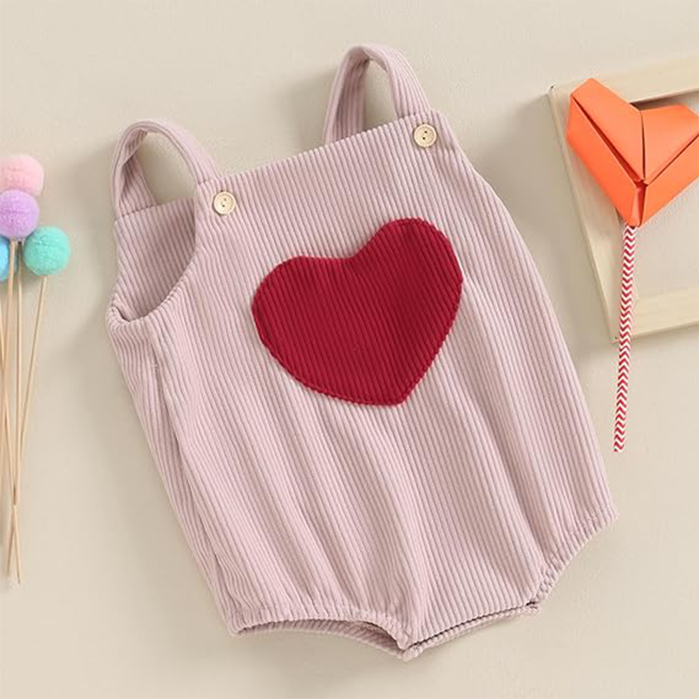 Baby Boy Girl Valentines Day Clothes Heart Print Sleeveless Knit Corduroy One Piece Jumpsuit Outfit Skin Friendly Baby Romper