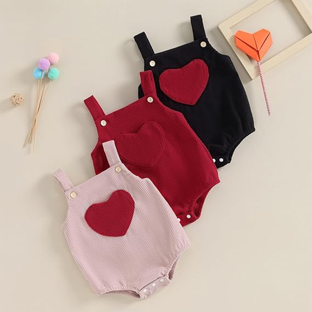 Baby Boy Girl Valentines Day Clothes Heart Print Sleeveless Knit Corduroy One Piece Jumpsuit Outfit Skin Friendly Baby Romper