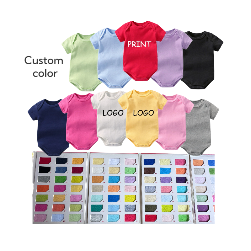 Wholesale new born baby boy and girl clothes cotton summer short sleeve baby onesie clothing custom print newborn baby rompers