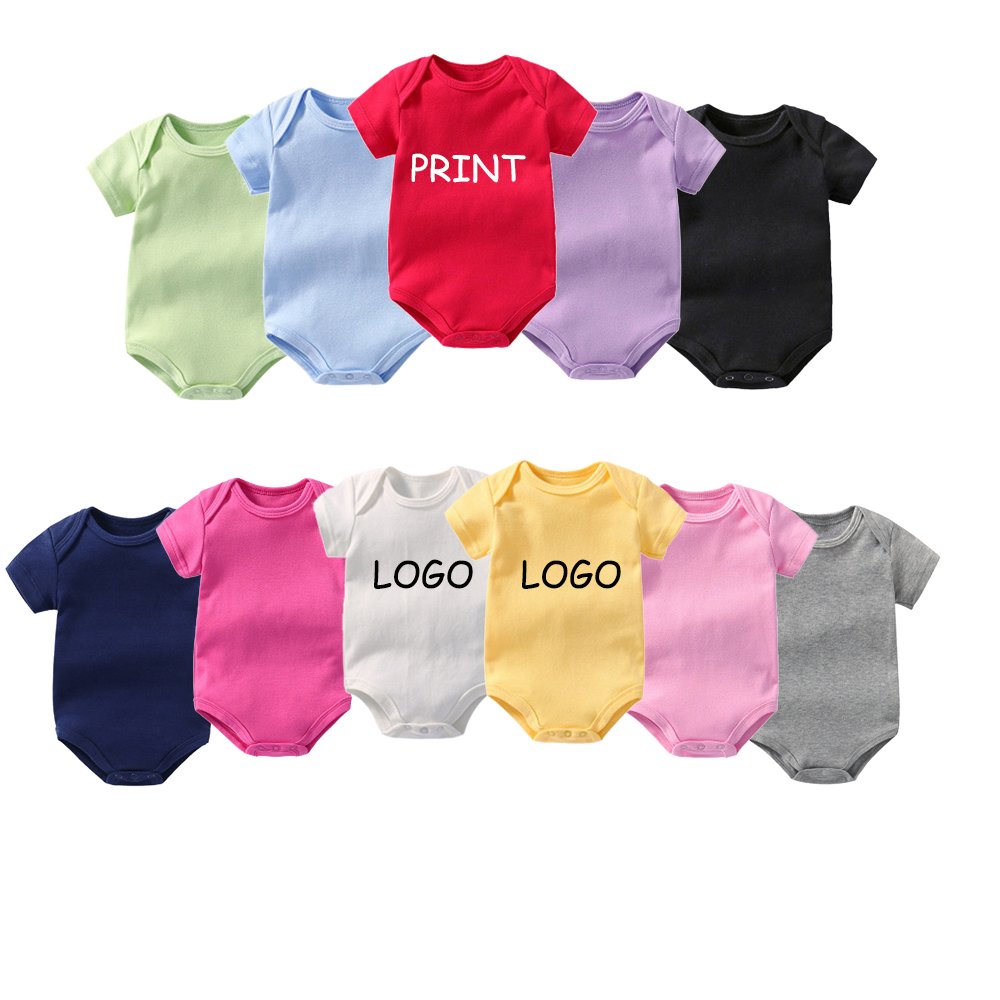 Wholesale new born baby boy and girl clothes cotton summer short sleeve baby onesie clothing custom print newborn baby rompers
