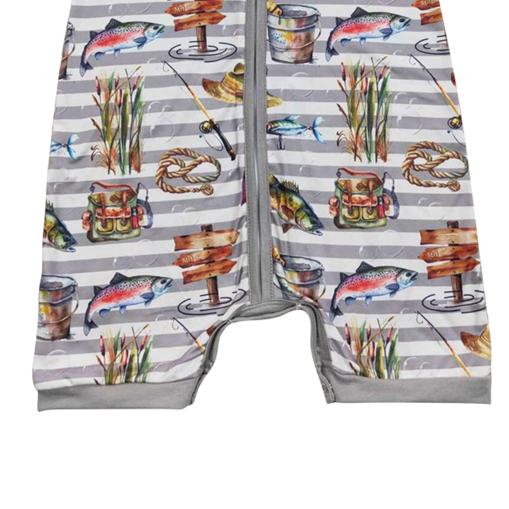 Gray striped fish zipper boys top boy baby romper