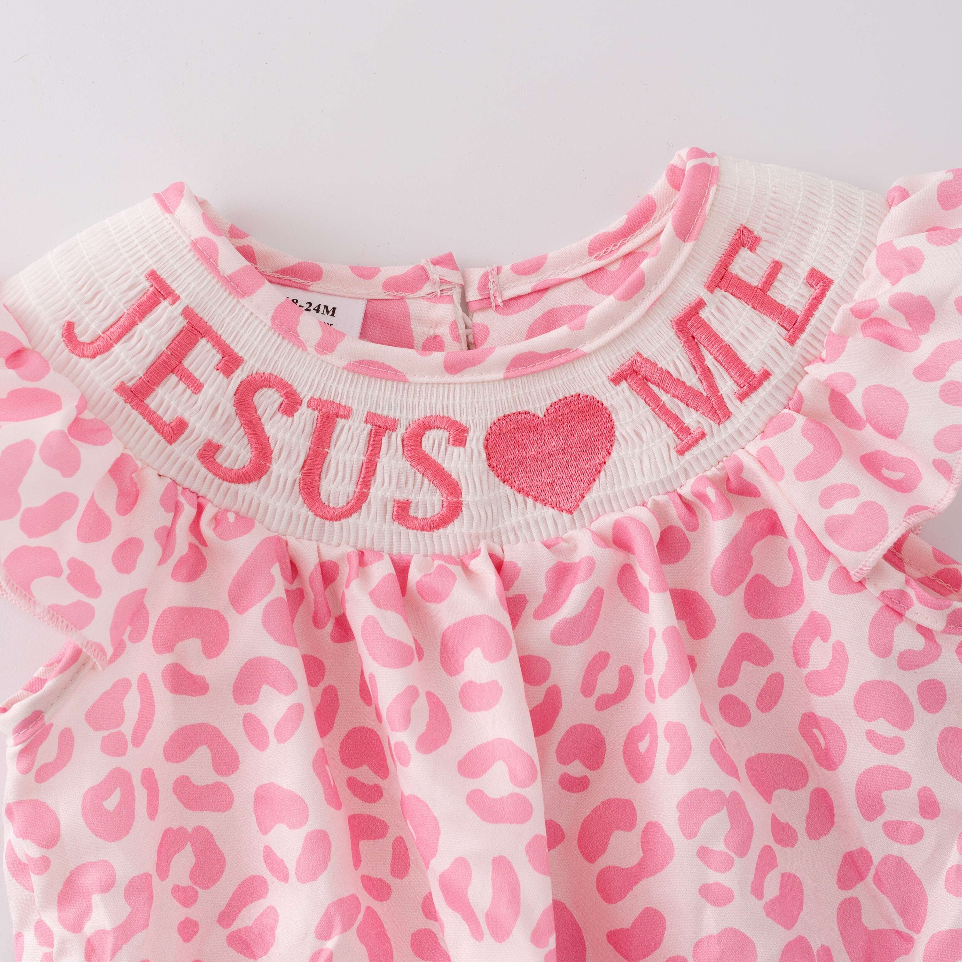 Infant Baby Girls Pink Leopard Smocked Embroidery Bubbles Romper Customized Kids Clothes Kids Smocked Clothing