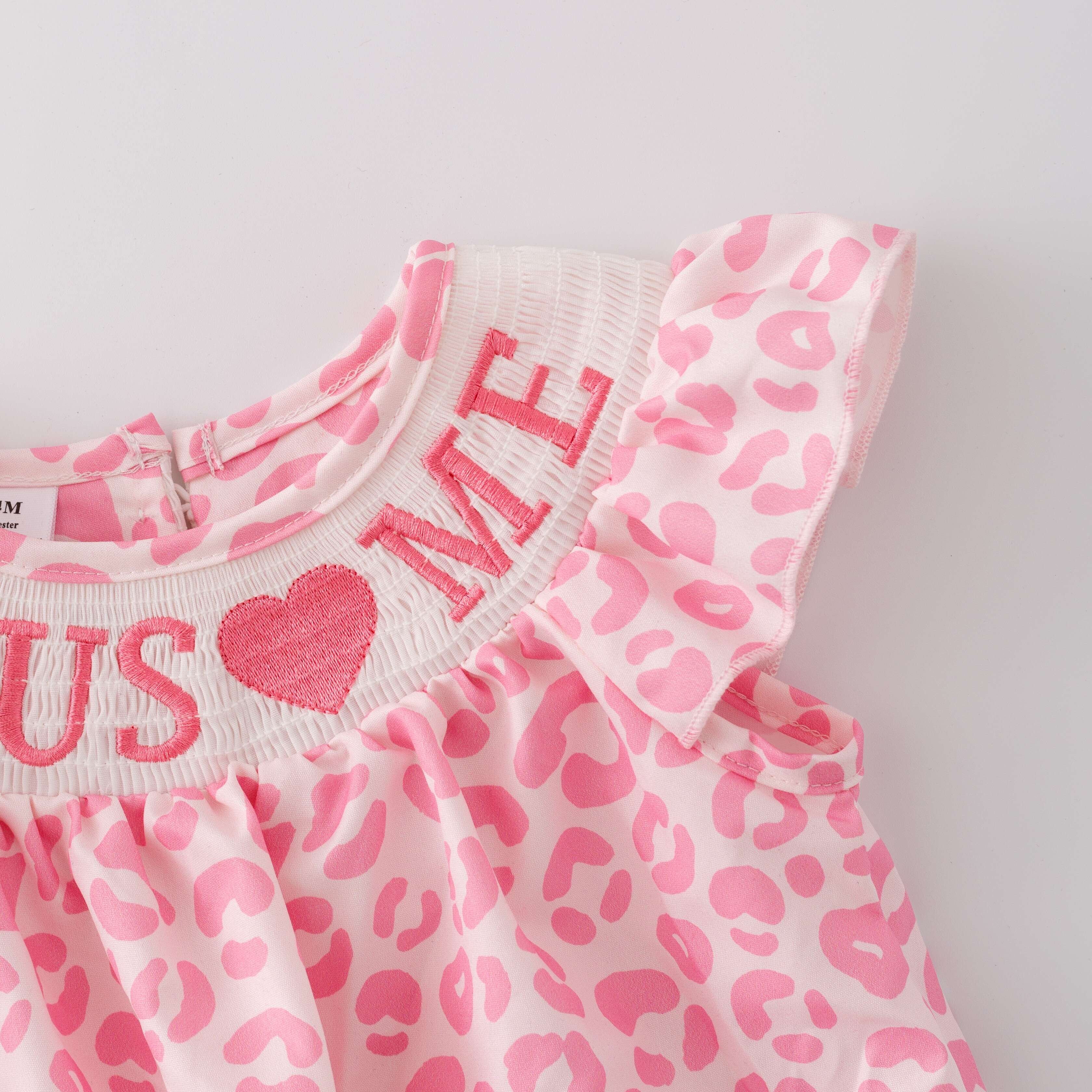Infant Baby Girls Pink Leopard Smocked Embroidery Bubbles Romper Customized Kids Clothes Kids Smocked Clothing