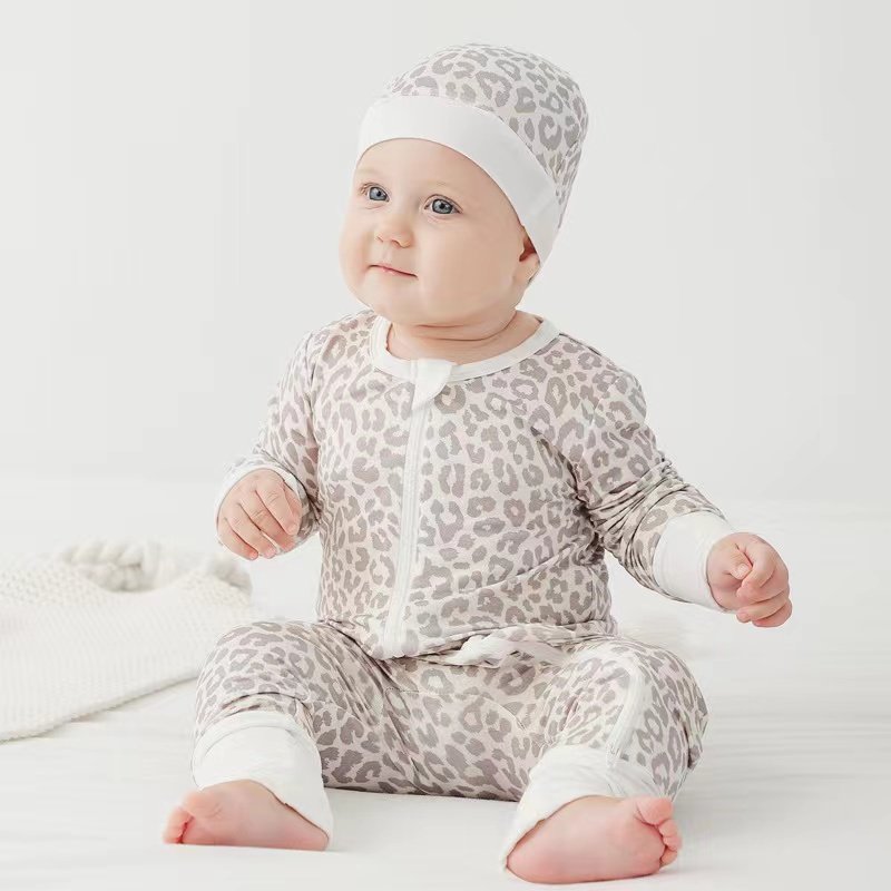 Custom Reactive Print Organic Bamboo Clothing Zip Rompers Wholesale Boy's and Girls' Summer Baby Rompers