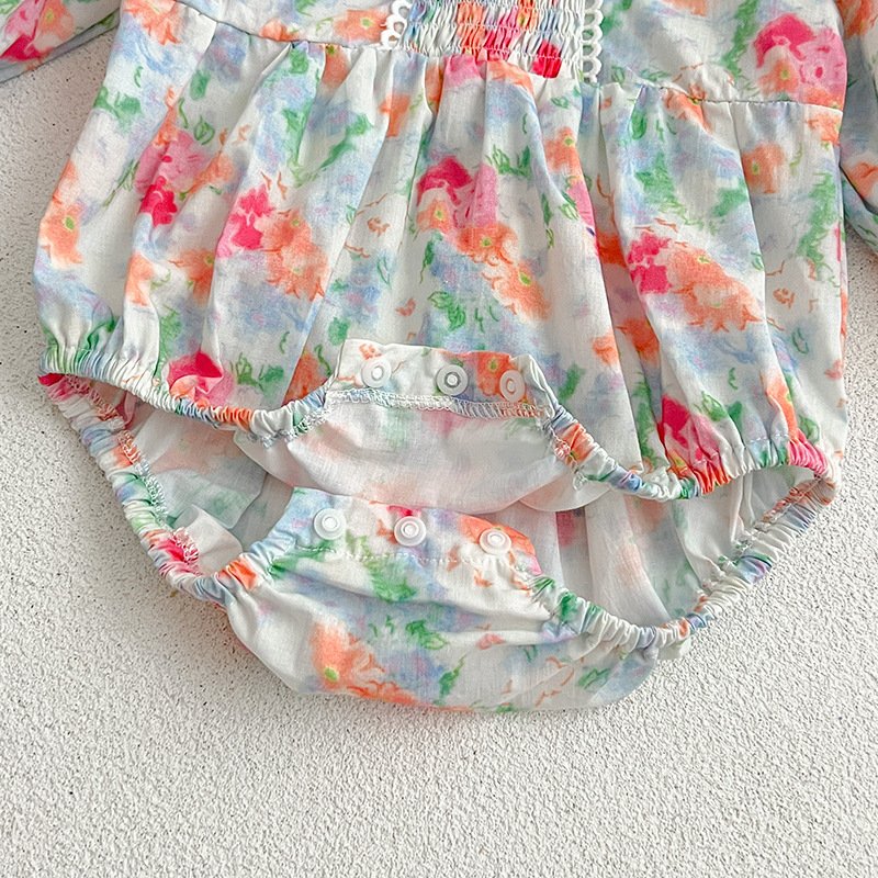 2024 New Spring and Autumn Baby Rompers Girls Sweet Floral Rompers Baby Pure Cotton Clothes Baby Triangle Romper