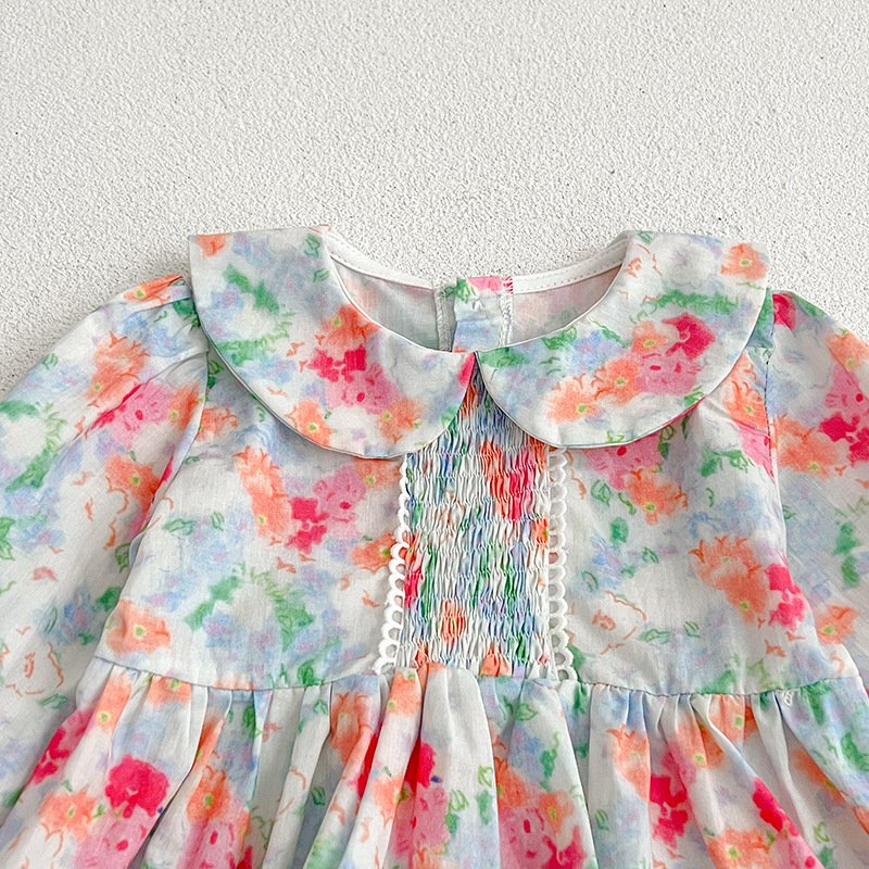 2024 New Spring and Autumn Baby Rompers Girls Sweet Floral Rompers Baby Pure Cotton Clothes Baby Triangle Romper