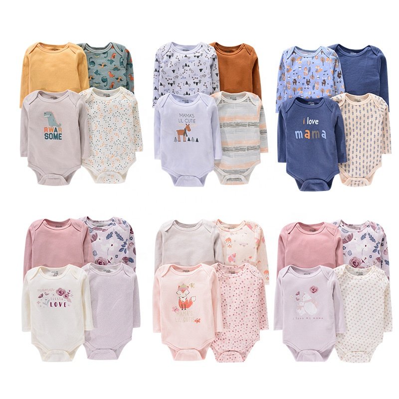 100% cotton 4 piece set baby onesie long sleeve boys rompers newborn bodysuit baby rompers(old)