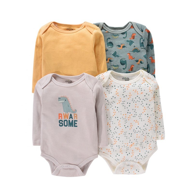 100% cotton 4 piece set baby onesie long sleeve boys rompers newborn bodysuit baby rompers(old)