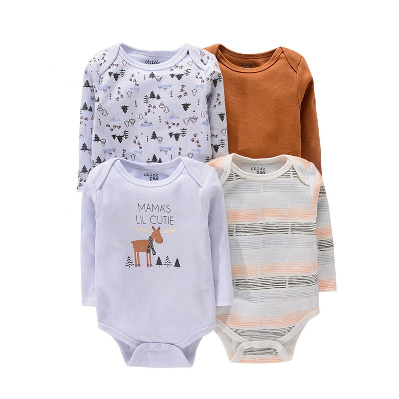 100% cotton 4 piece set baby onesie long sleeve boys rompers newborn bodysuit baby rompers(old)