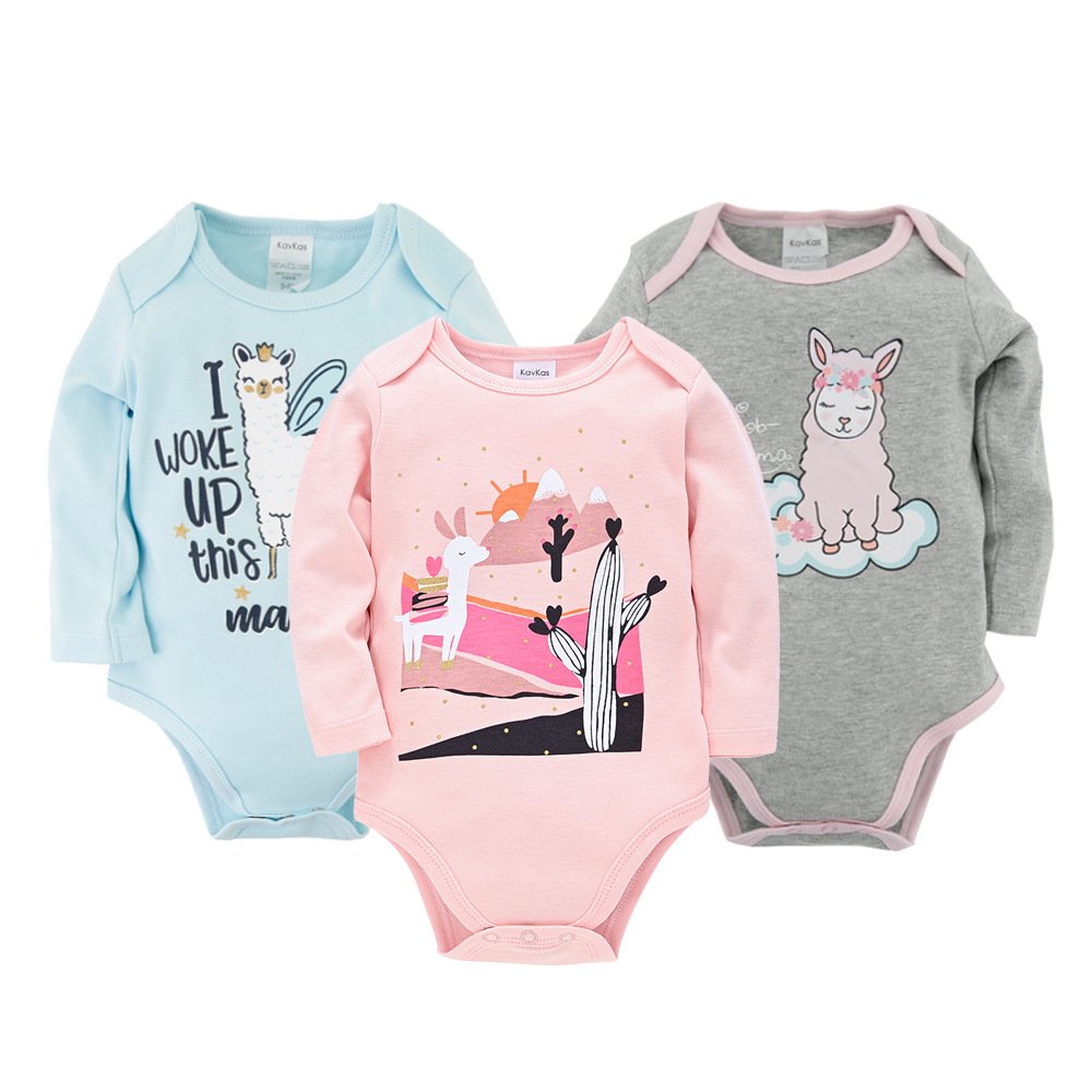Wholesale autumn newborn toddler cotton clothes infant boys girls long sleeve jumpsuit bodysuit cartoon 3pcs baby romper set