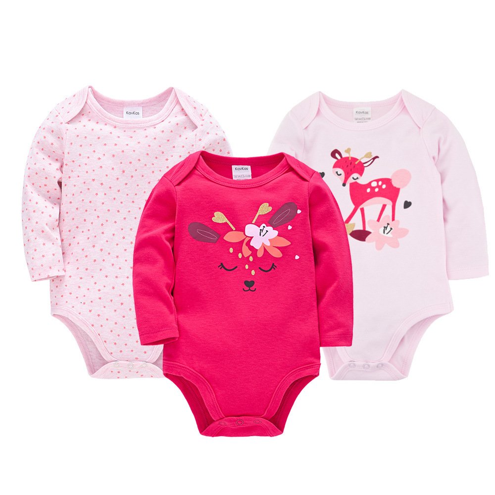 Wholesale autumn newborn toddler cotton clothes infant boys girls long sleeve jumpsuit bodysuit cartoon 3pcs baby romper set