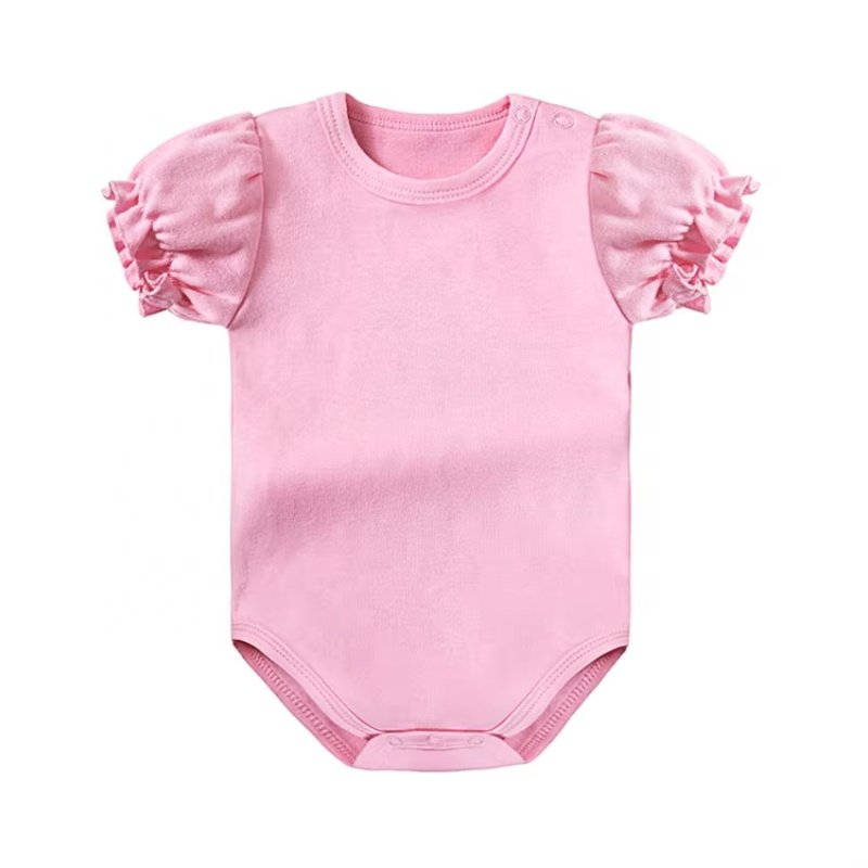 Custom Baby girls clothes Toddler Girl romper white baby onesie short sleeve puff sleeve baby rompers girl