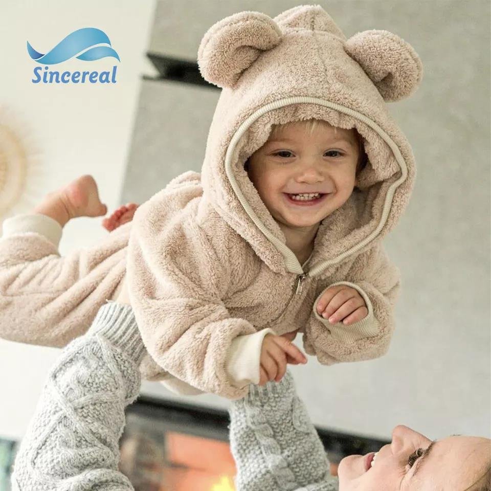 Custom Baby Onesie Clothes Knitted Bodysuit Long Sleeve Newborn Baby Clothes Winter Warm Fleece Baby Romper