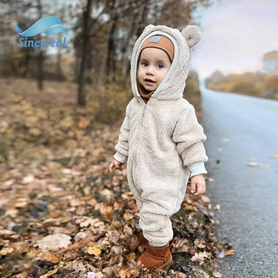 Custom Baby Onesie Clothes Knitted Bodysuit Long Sleeve Newborn Baby Clothes Winter Warm Fleece Baby Romper
