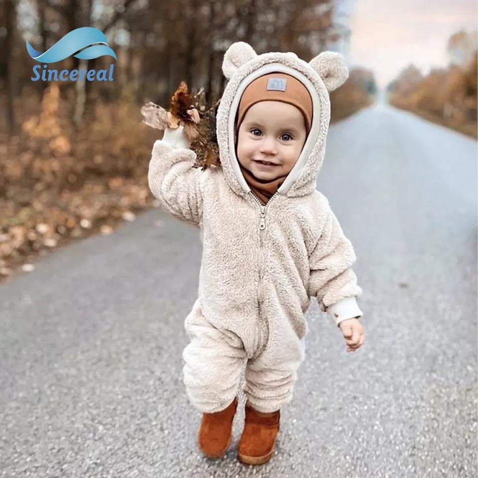 Custom Baby Onesie Clothes Knitted Bodysuit Long Sleeve Newborn Baby Clothes Winter Warm Fleece Baby Romper