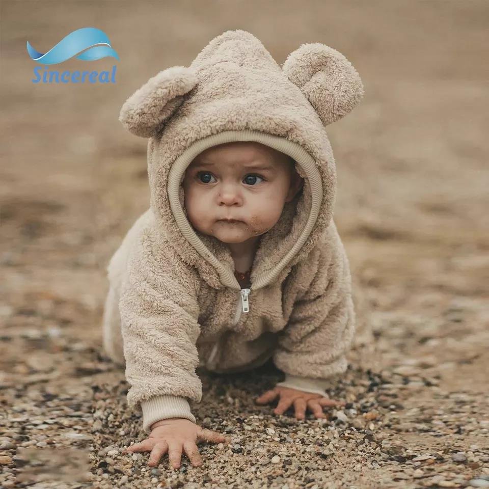 Custom Baby Onesie Clothes Knitted Bodysuit Long Sleeve Newborn Baby Clothes Winter Warm Fleece Baby Romper