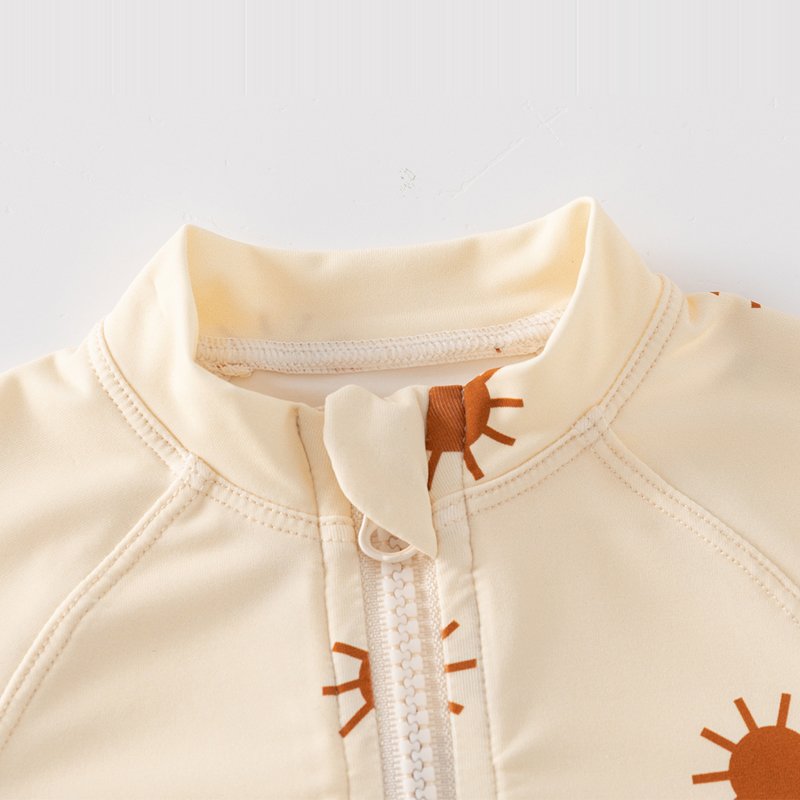 Baby Girls Ruffled Long Sleeve One-Piece Swimsuit Ribbed Solid Color Ruffle Zipper Rash Guard Swimwear Bathing Newborn 7009YY