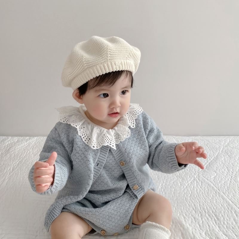 spring clothing infant baby sweater round neck custom color cotton knitted romper Coat clothes set