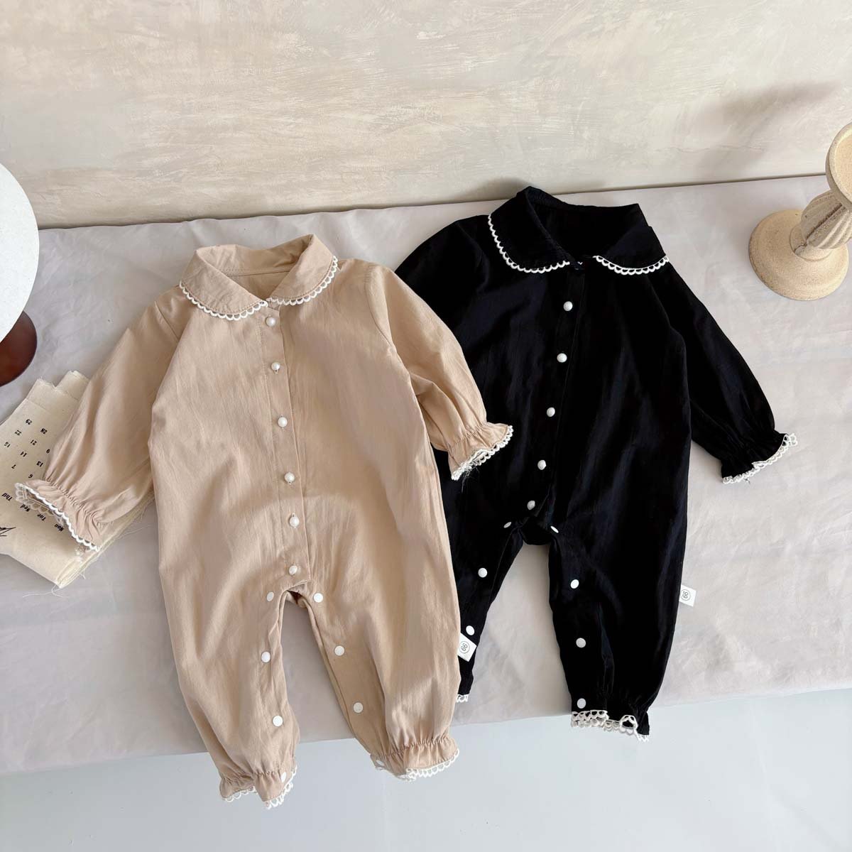 Wholesale 2024 Fall Baby Clothing Fashion Lapel Solid Color Long-Sleeved Baby Rompers