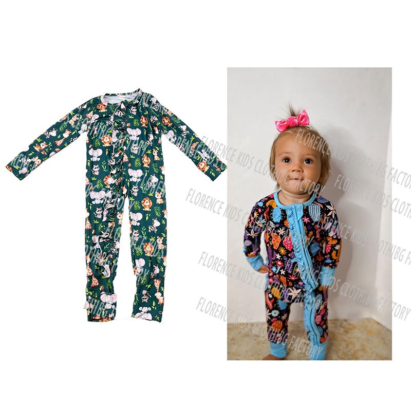 DH ODM Christmas boutique infant toddler girls bamboo zipper clothing baby rompers wholesale