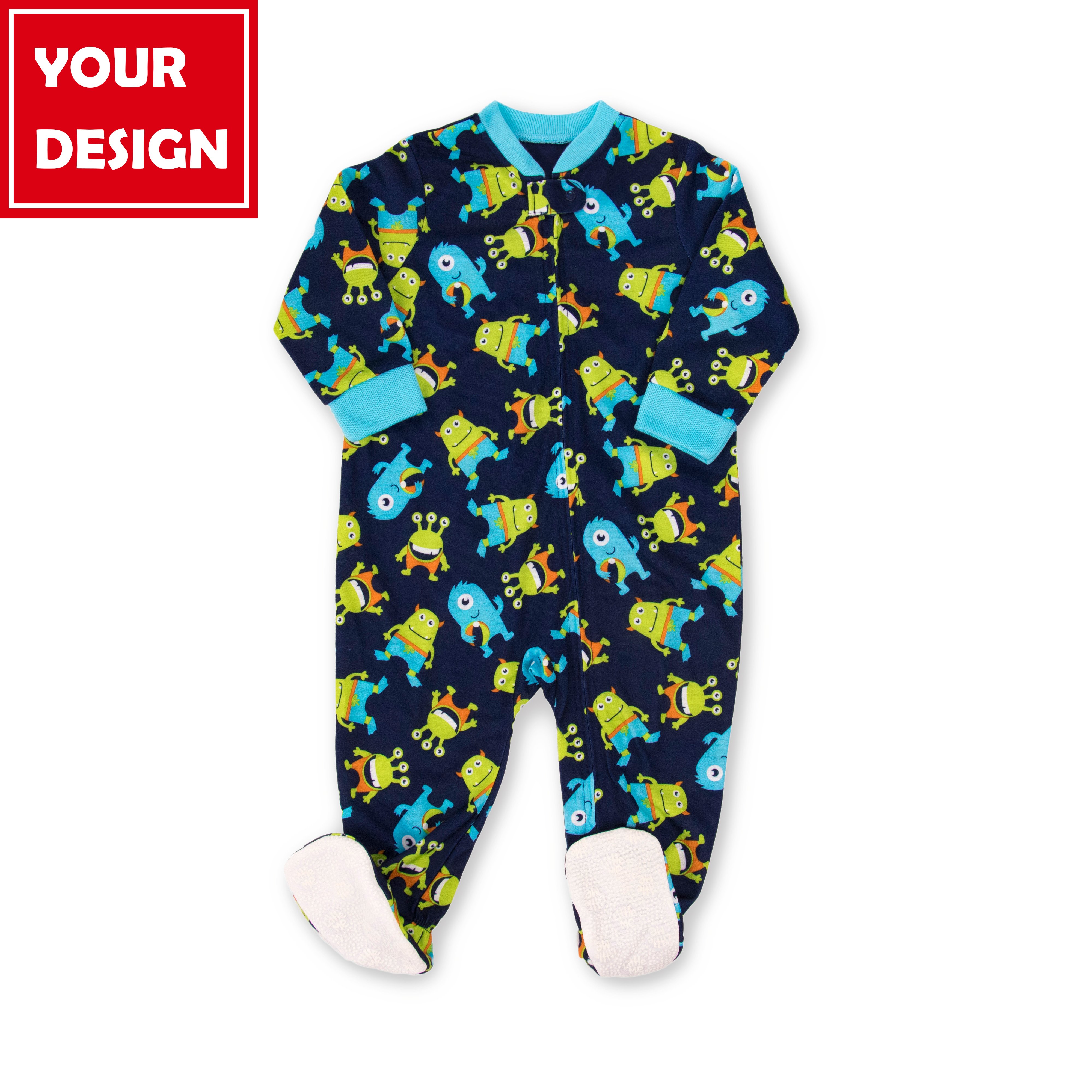 Boy Sky Blue Monkey Pajamas Kids Clothes Newborn Print One Piece Custom Baby Romper for Kids