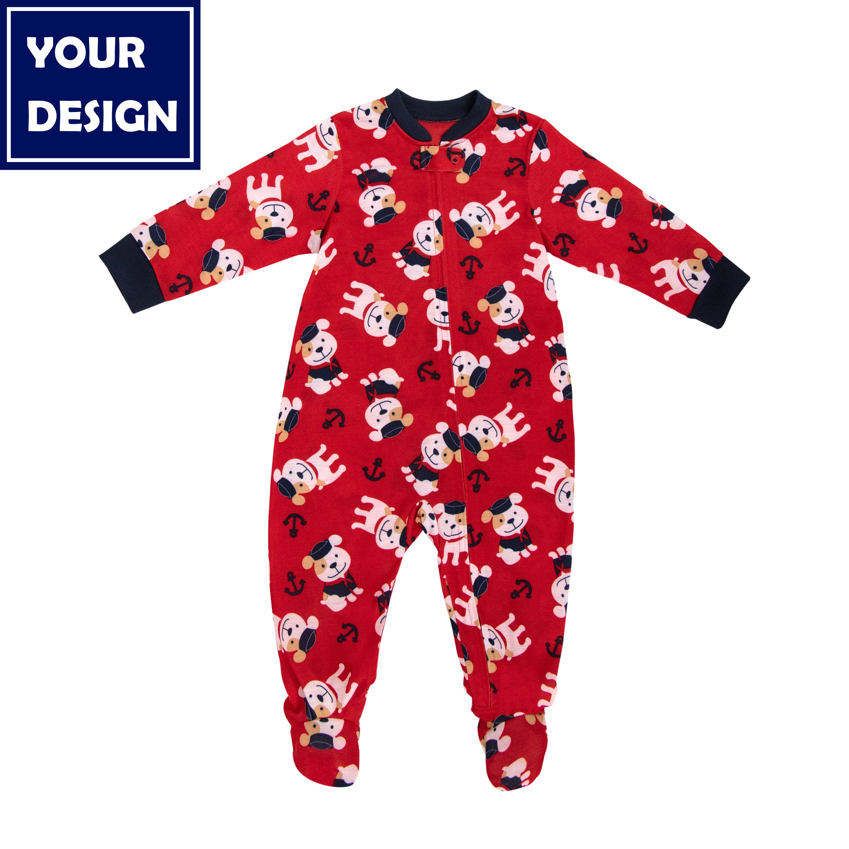 Boy Sky Blue Monkey Pajamas Kids Clothes Newborn Print One Piece Custom Baby Romper for Kids