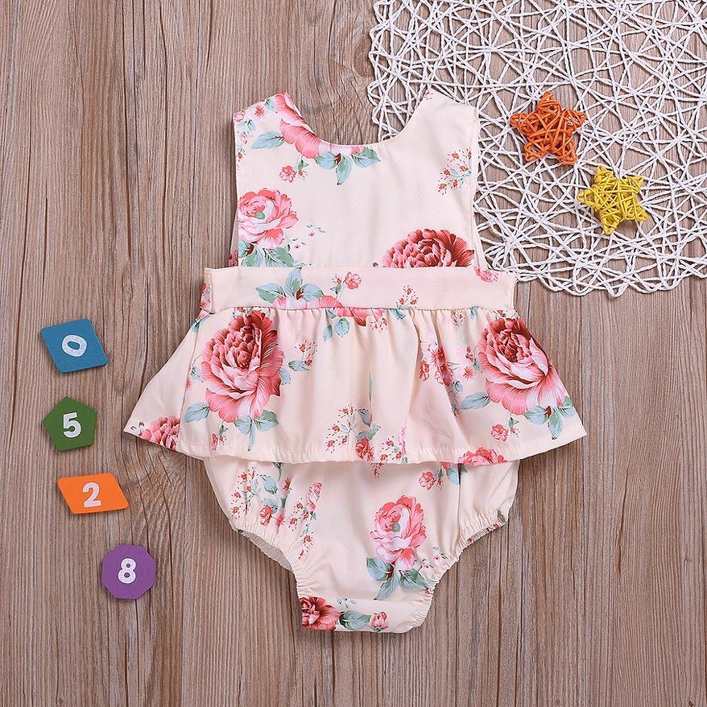Newborn Baby Girls Flower Romper Fashion Baby Girls Sleeveless Bowknot Romper Ruffles Jumpsuit Outfits New Born Clothes 0-24M
