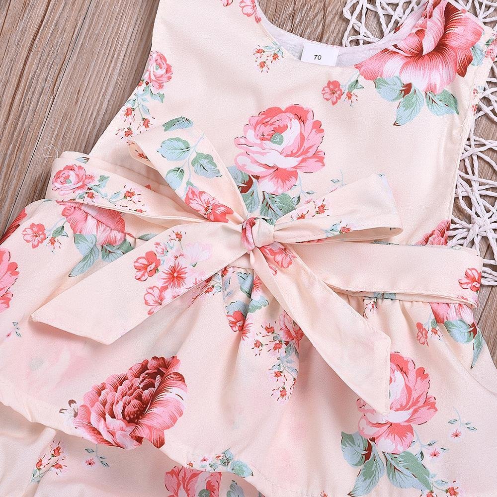 Newborn Baby Girls Flower Romper Fashion Baby Girls Sleeveless Bowknot Romper Ruffles Jumpsuit Outfits New Born Clothes 0-24M