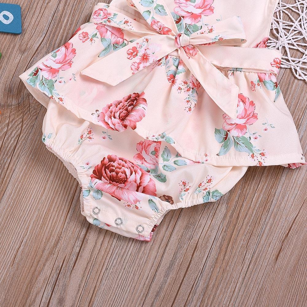 Newborn Baby Girls Flower Romper Fashion Baby Girls Sleeveless Bowknot Romper Ruffles Jumpsuit Outfits New Born Clothes 0-24M