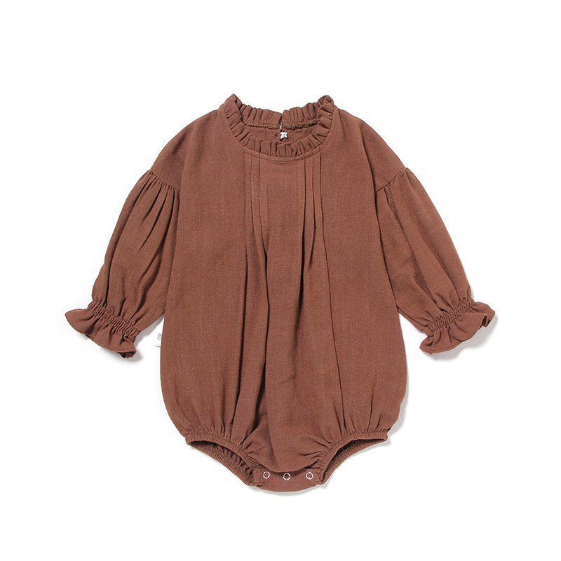 Hot Selling Autumn Winter Plain Linen Long Sleeves Ruffles Baby Playsuit Jumpsuit Baby Girls Romper