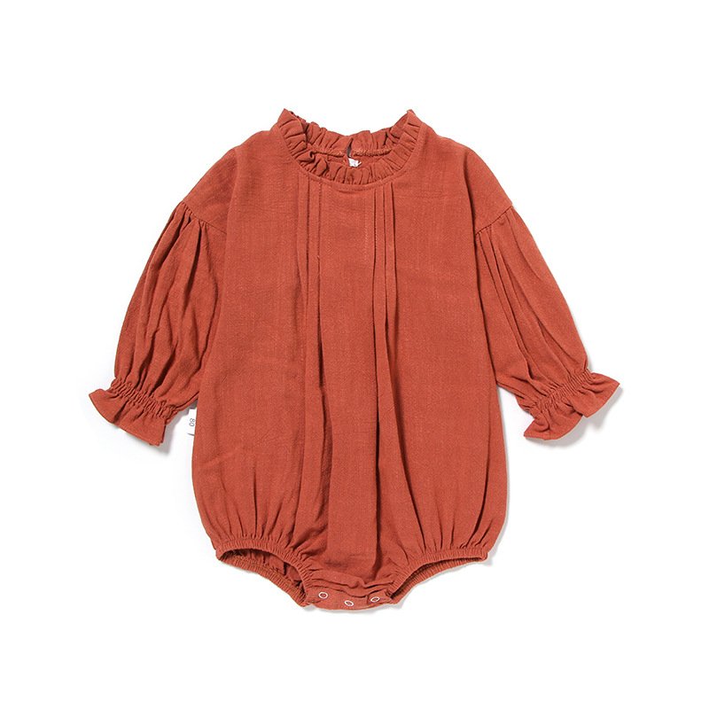Hot Selling Autumn Winter Plain Linen Long Sleeves Ruffles Baby Playsuit Jumpsuit Baby Girls Romper