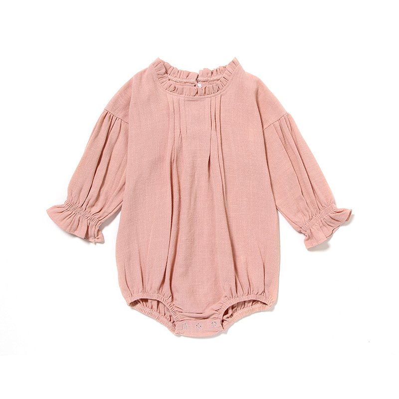 Hot Selling Autumn Winter Plain Linen Long Sleeves Ruffles Baby Playsuit Jumpsuit Baby Girls Romper