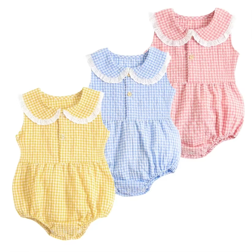 Wholesale Girl Baby Romper Personalized Seersucker Summer Sleeveless Baby Rompers